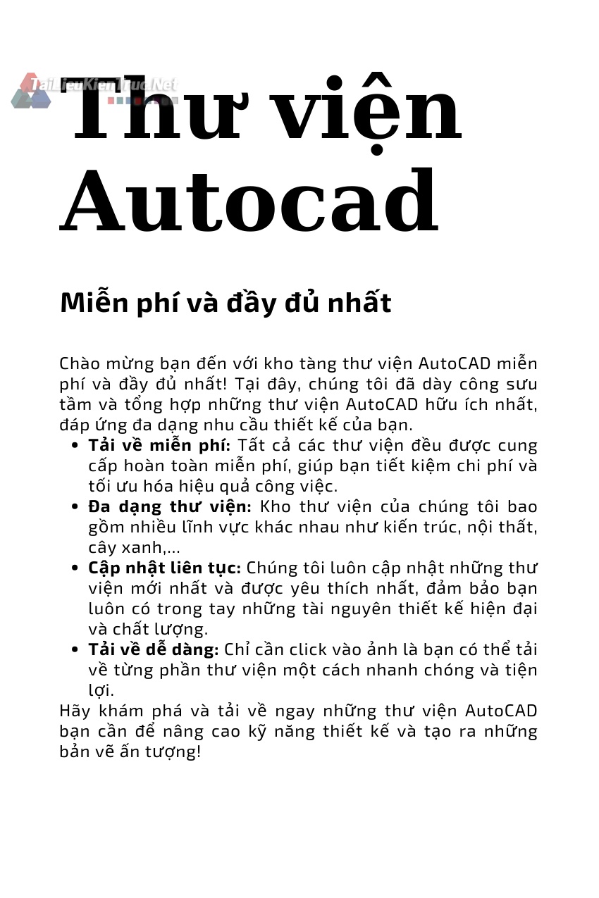 Thư viện autoacad miễn phí download đầy đủ nhất