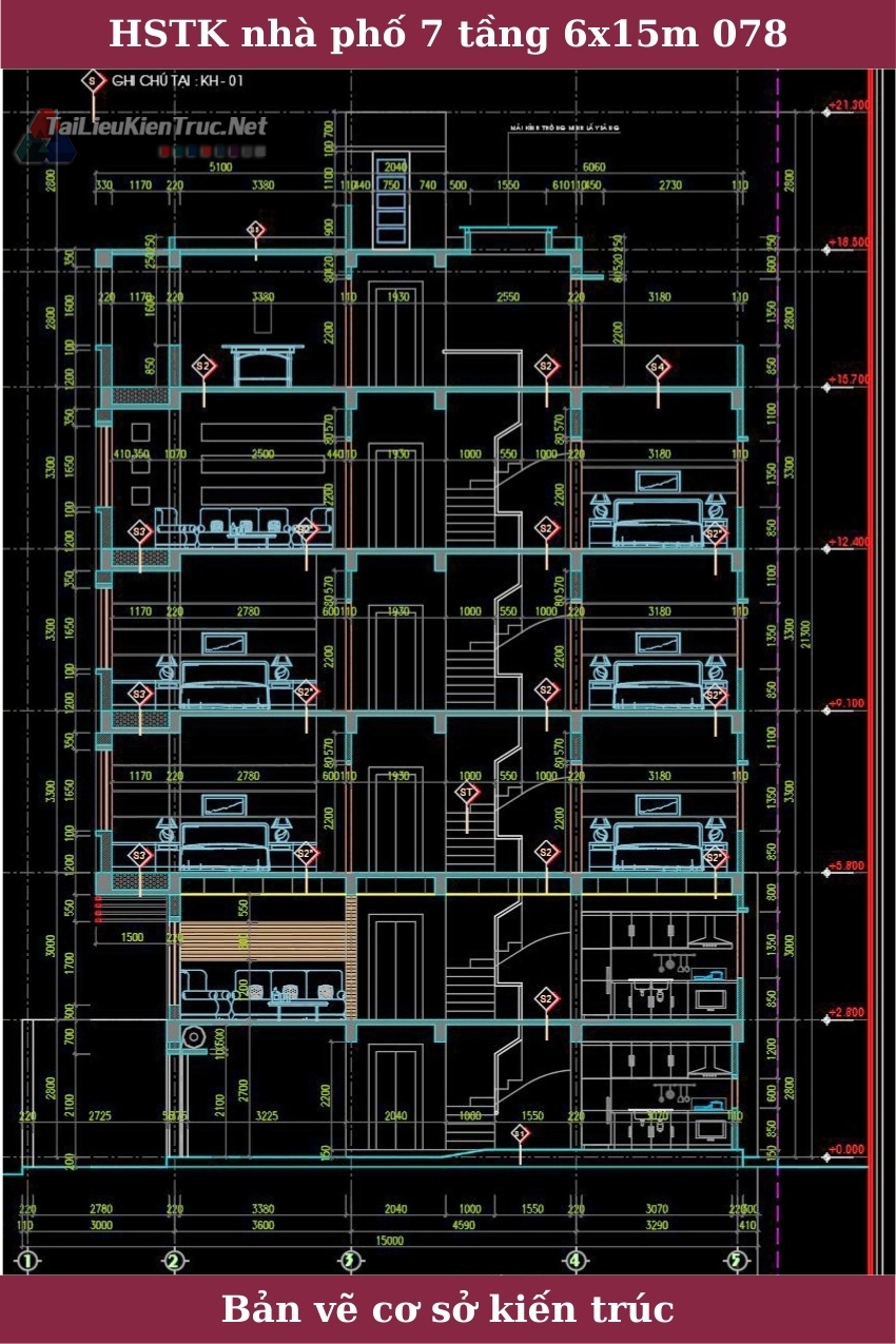 Hồ sơ thiết kế nhà phố 7 tầng có thang máy diện tích 6x15m 078