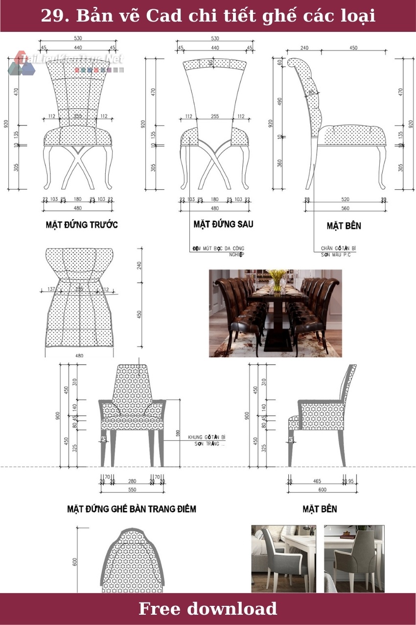 29. Bản vẽ Cad chi tiết ghế các loại P3