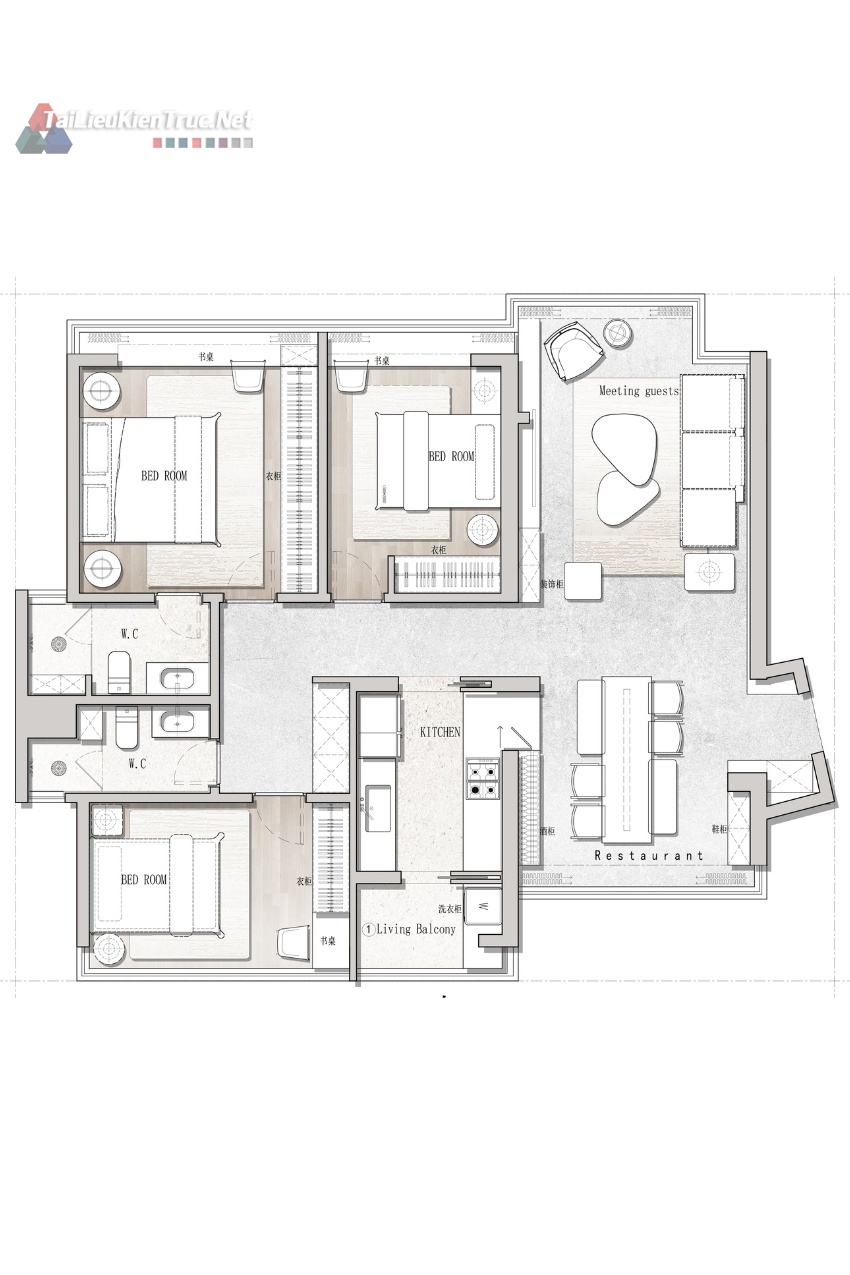 8. Mặt bằng căn hộ 3 phòng ngủ 110m2 cad + psd