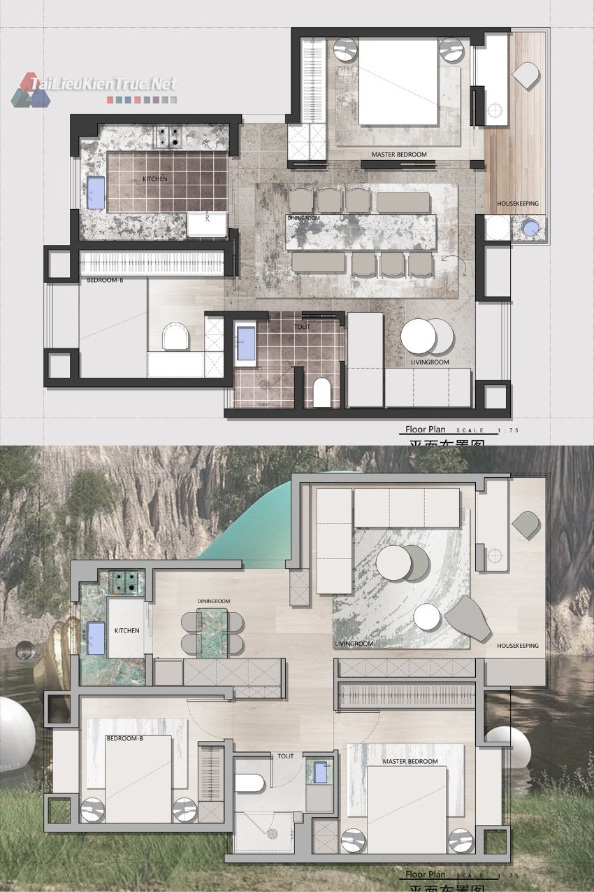 Mặt bằng căn hộ 2 phòng ngủ 100m2 Cad + Psd 003
