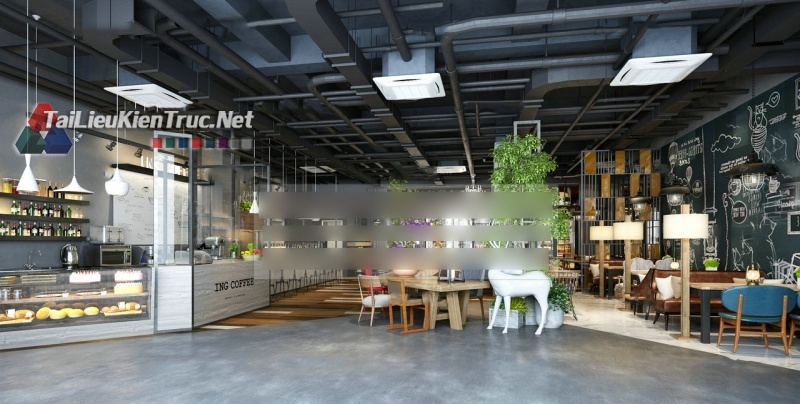 Phối cảnh 3d Nội thất Quán Cà Phê phong cách Hiện đại 113