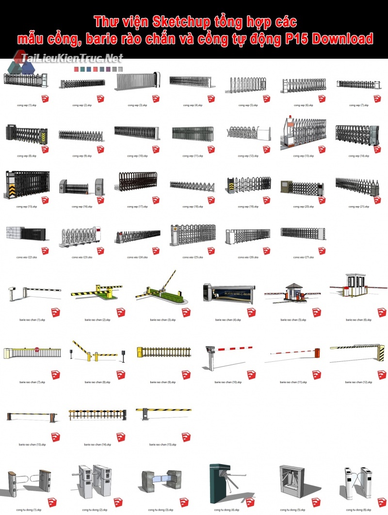 Thư viện Sketchup tổng hợp các mẫu cổng, barie rào chắn và cổng tự động P15 Download 