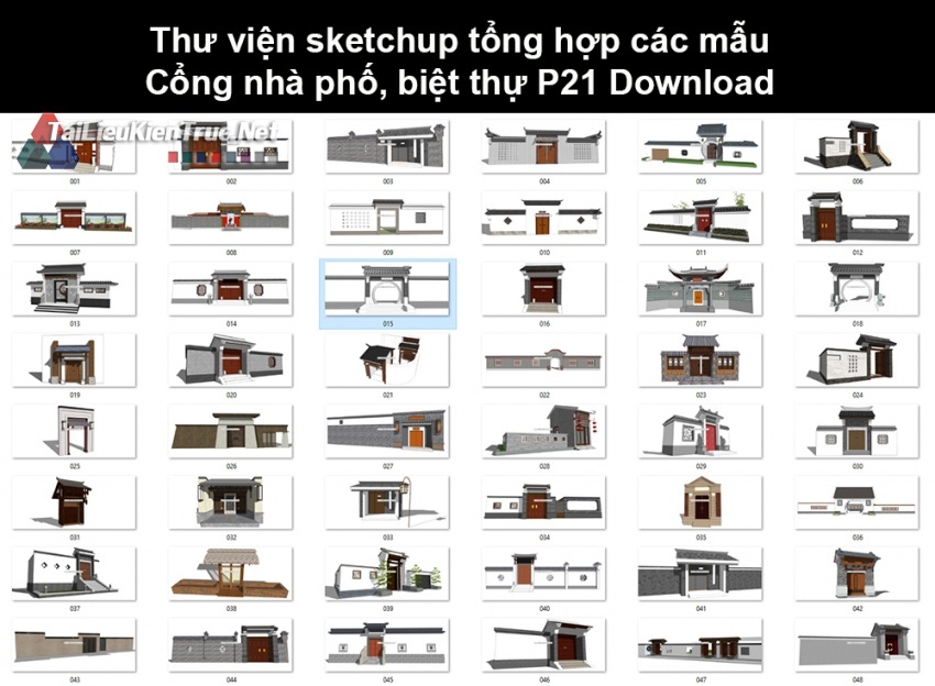 Thư viện Sketchup tổng hợp các mẫu Cổng nhà phố, biệt thự P21 Download