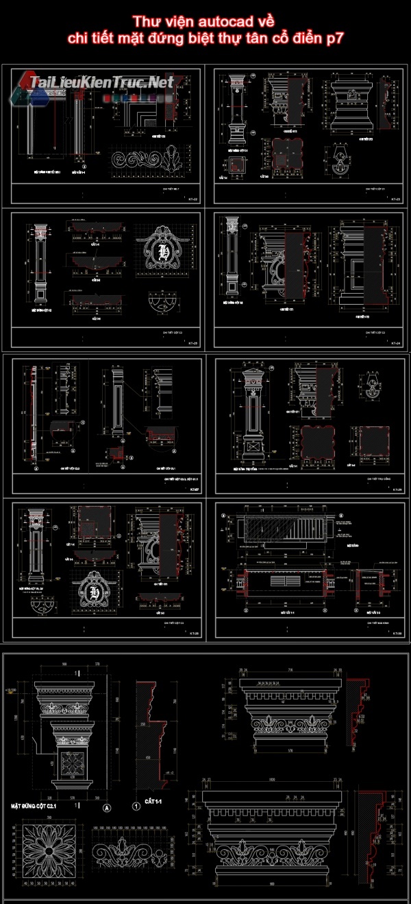 Thư viện autocad về chi tiết mặt đứng biệt thự tân cổ điển p7