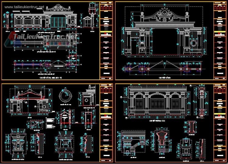 Thư viện autocad Cổng, hàng rào biệt thự Tân cổ điển full