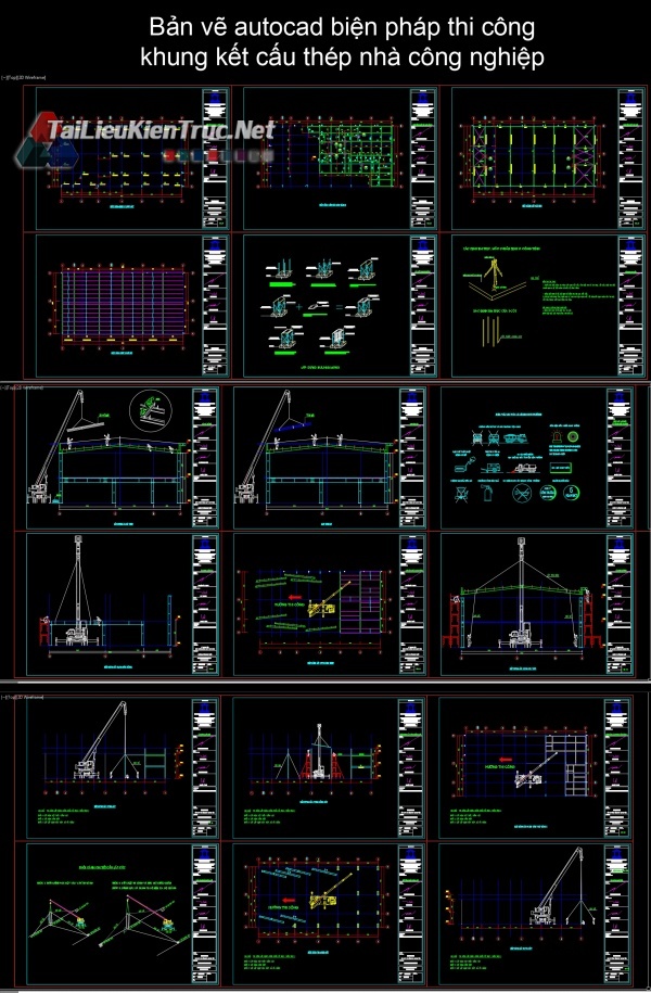 Bản vẽ autocad biện pháp thi công khung kết cấu thép nhà công nghiệp