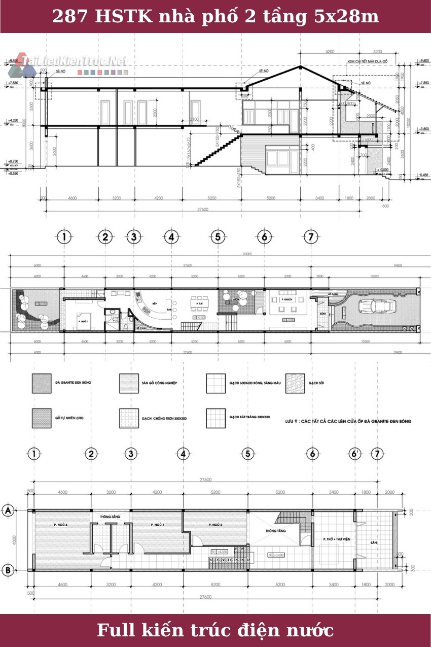 287 Hồ sơ thiết kế nhà phố 2 tầng 5x28m full kiến trúc điện nước