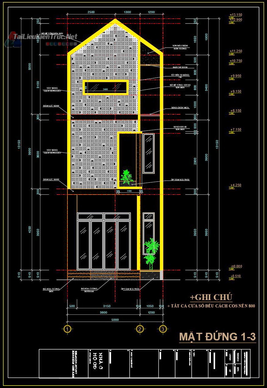 Hồ sơ thiết kế bản vẽ cad thi công nhà phố 2 tầng 5x23m 231 full kiến trúc