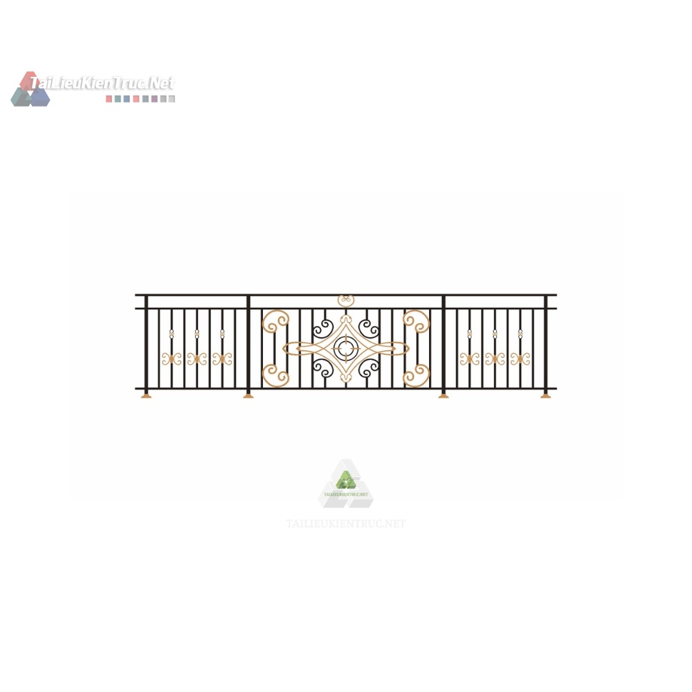 008 Mô Hình Lan Can Sắt Mỹ Thuật Điểm Nhấn Hoa Văn Vàng Đồng (File SketchUp)