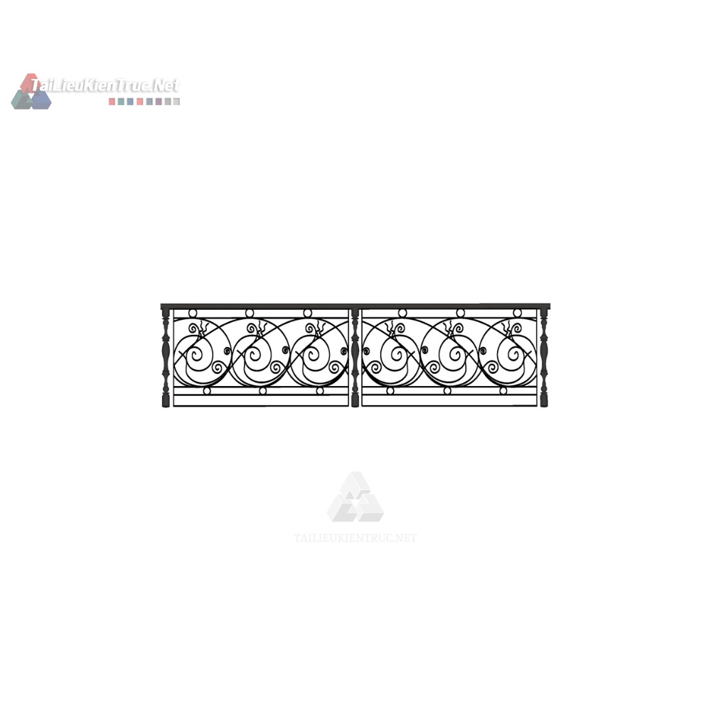 040 Thư Viện Lan Can Sắt Nghệ Thuật SketchUp – Mẫu Uốn Lượn Mềm Mại, Sang Trọng