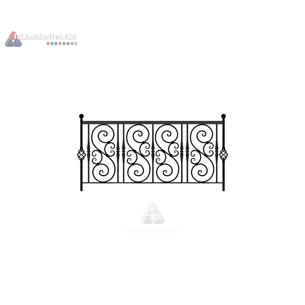 049 Mô Hình SketchUp Lan Can Sắt Mỹ Thuật Cuộn Xoắn Đối Xứng