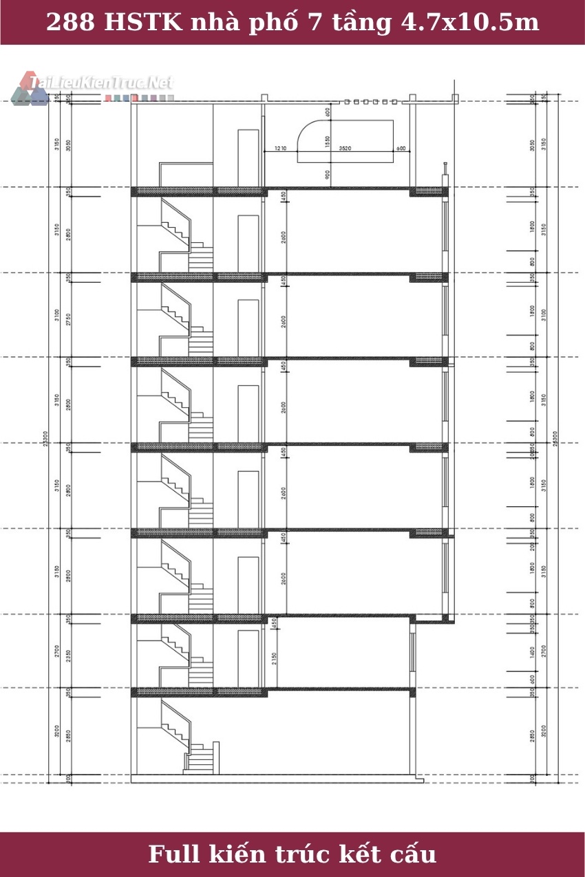 288 Hồ sơ thiết kế nhà phố 7 tầng 4.7x10.5m full kiến trúc kết cấu