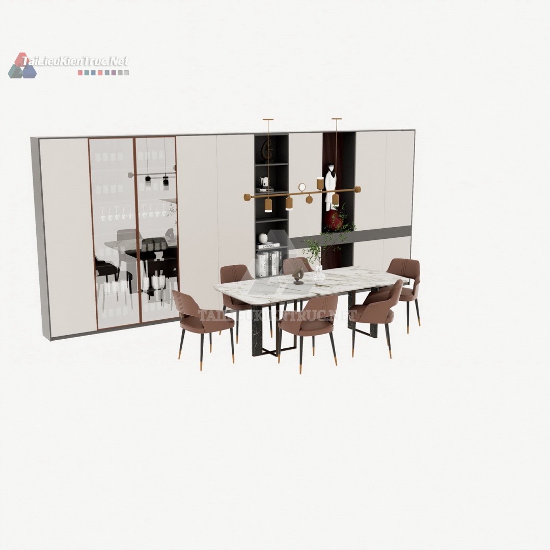 168 Bộ Mô Hình SketchUp Phòng Ăn Sang Trọng Tích Hợp Tủ Trưng Bày Đẳng Cấp