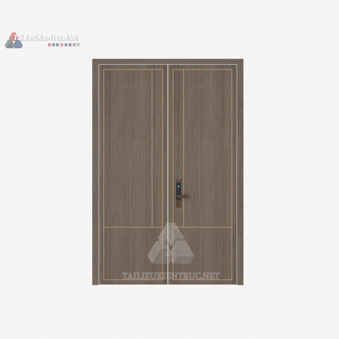 080 Mô Hình SketchUp Cửa Đôi Gỗ Hiện Đại Với Đường Nét Tinh Tế & Khóa Điện Tử
