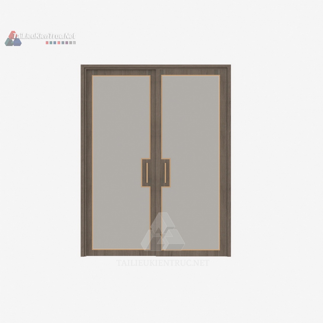 081 Mô Hình SketchUp Cửa Đôi Hiện Đại Với Ô Kính Lớn & Tay Nắm Độc Đáo