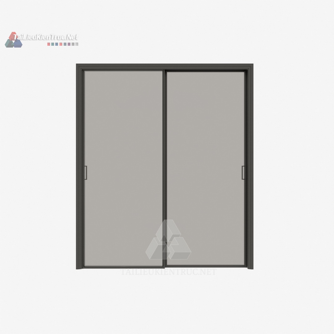 082 Mô Hình SketchUp Cửa Trượt Đôi Hiện Đại Khung Kim Loại & Kính Mờ