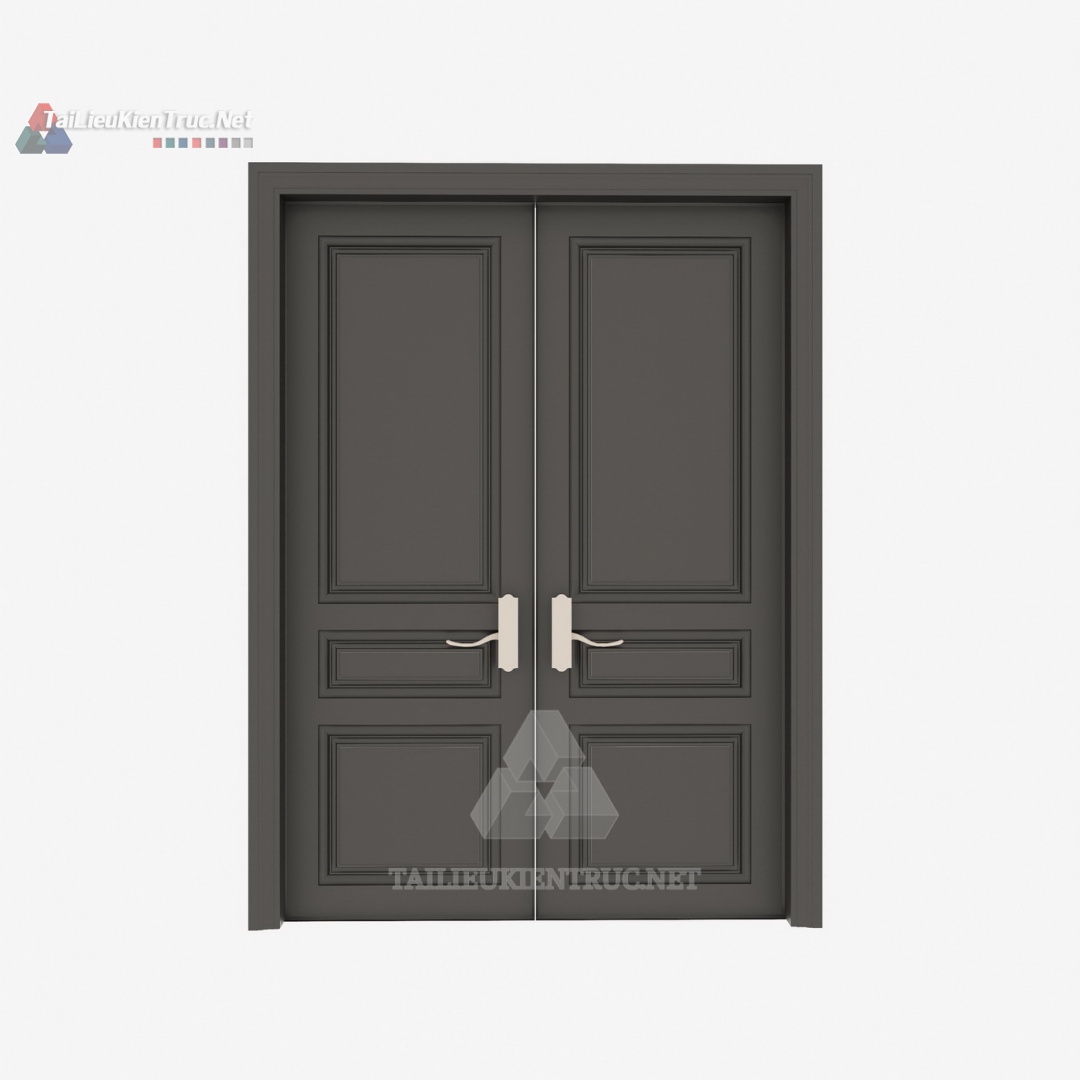 085 Mô Hình SketchUp Cửa Đôi Tân Cổ Điển Với Phào Chỉ Đối Xứng & Tay Nắm Độc Đáo
