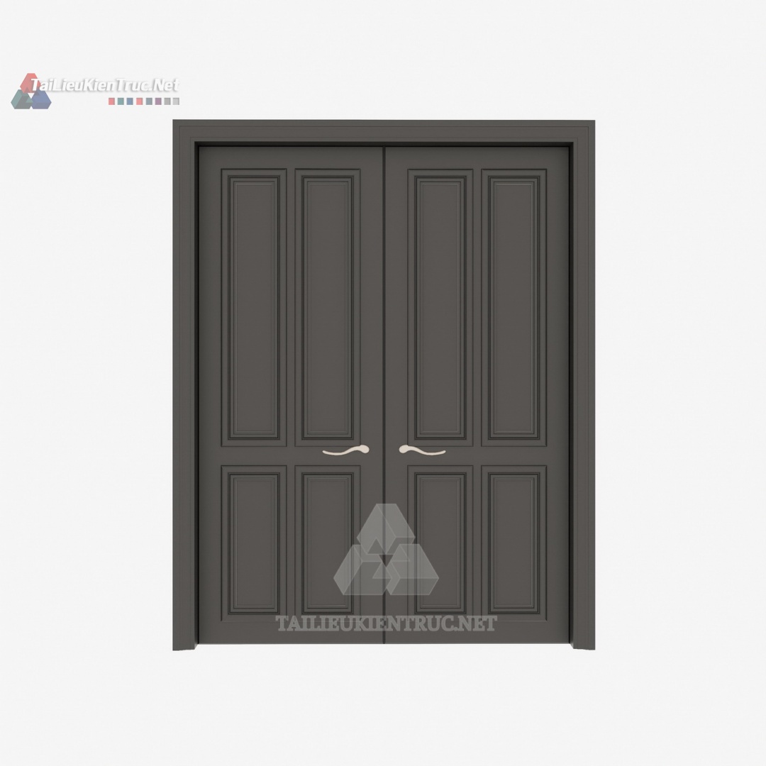 086 Mô Hình SketchUp Cửa Đôi Tân Cổ Điển Với Phào Chỉ Đối Xứng & Tay Nắm Cong Thanh Lịch