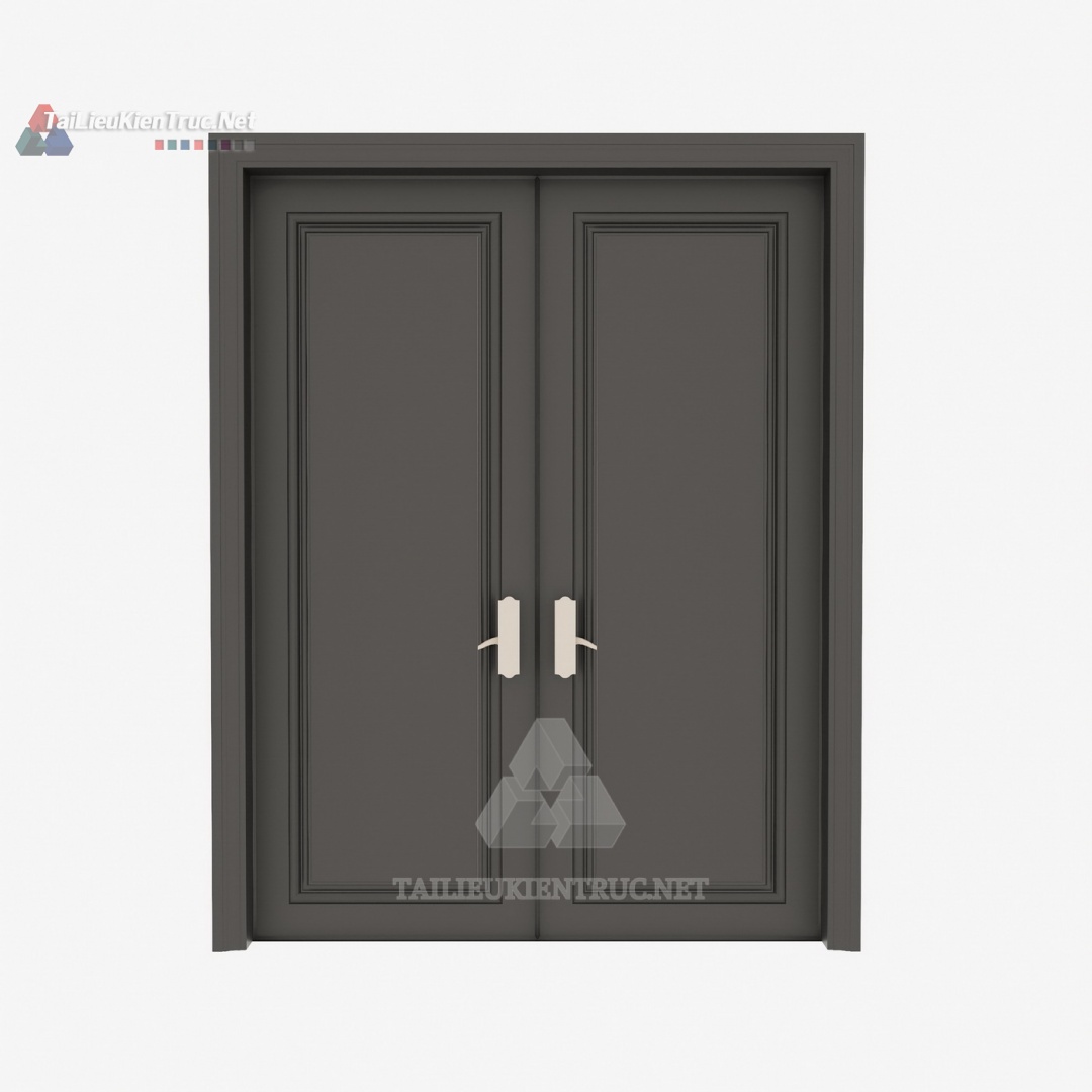087 Mô Hình SketchUp Cửa Đôi Tân Cổ Điển Với Phào Chỉ Kép & Tay Nắm Độc Đáo