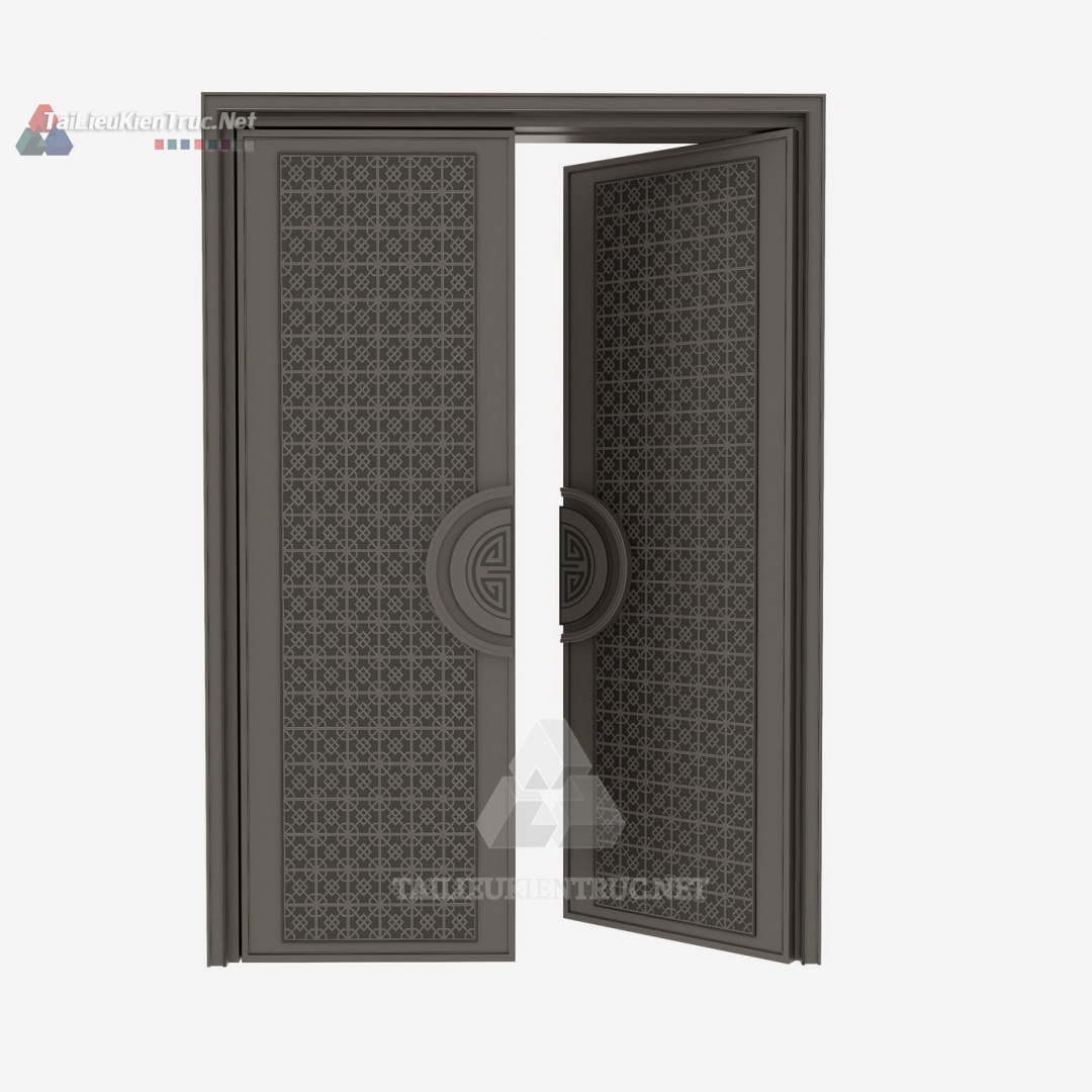 090 Mô Hình SketchUp Cửa Đôi Hiện Đại Với Họa Tiết Hình Học & Tay Nắm Tròn Độc Đáo