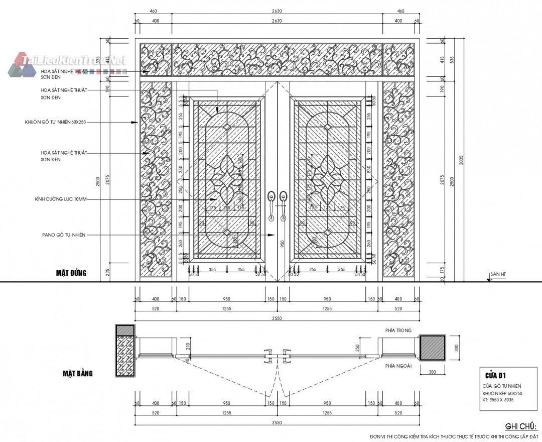 14. chi tiết cửa chính 2 cánh hoa sắt