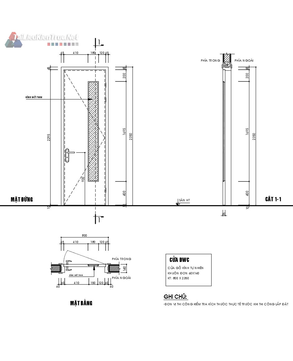 017 Chi tiết cửa đi 1 cánh gỗ kính mờ miễn phí