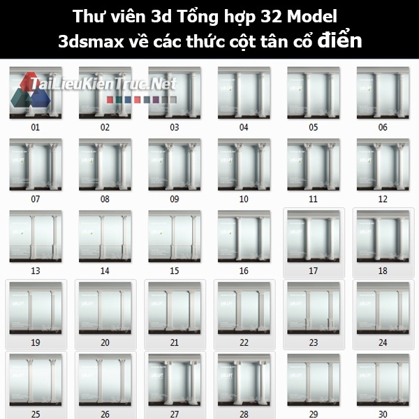 Thư viện 3D tổng hợp 32 Model 3dsmax về các thức cột tân cổ điển
