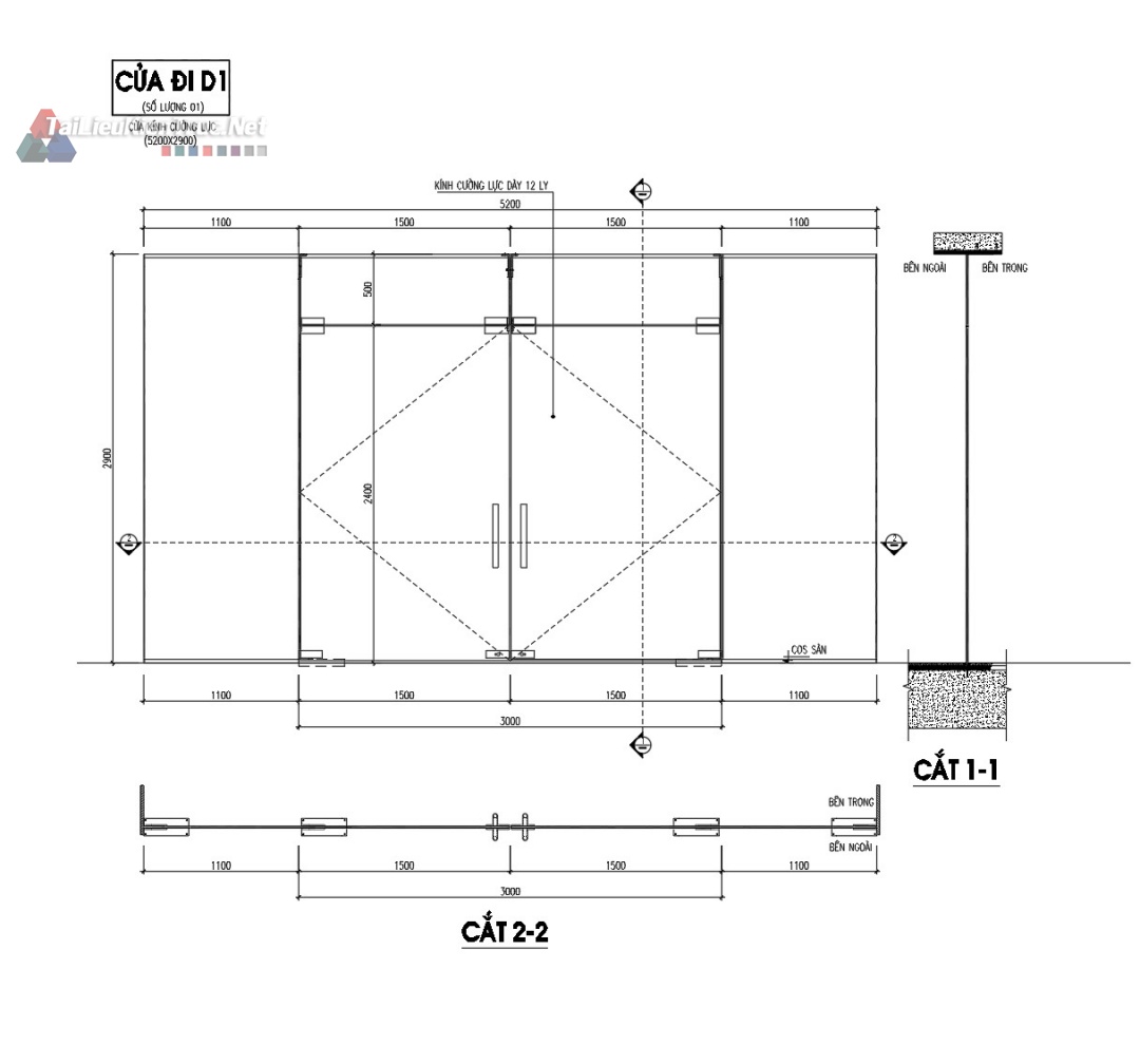 20. Bản vẽ chi tiết cửa kính cường lực miễn phí