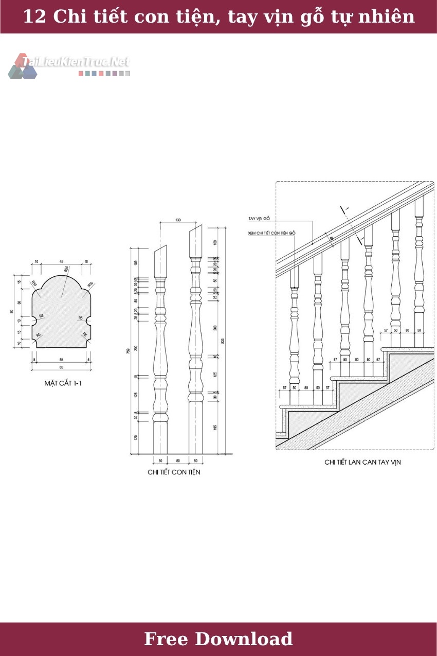 12. Chi tiết con tiện tay vịn gỗ cầu thang miễn phí