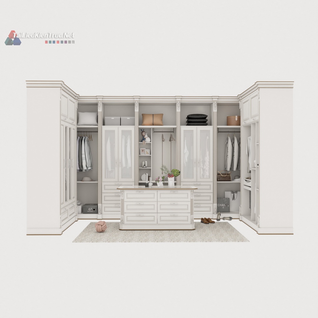022. Model tủ quần áo walk in closet phong cách tân cổ điển file sketchup miễn phí