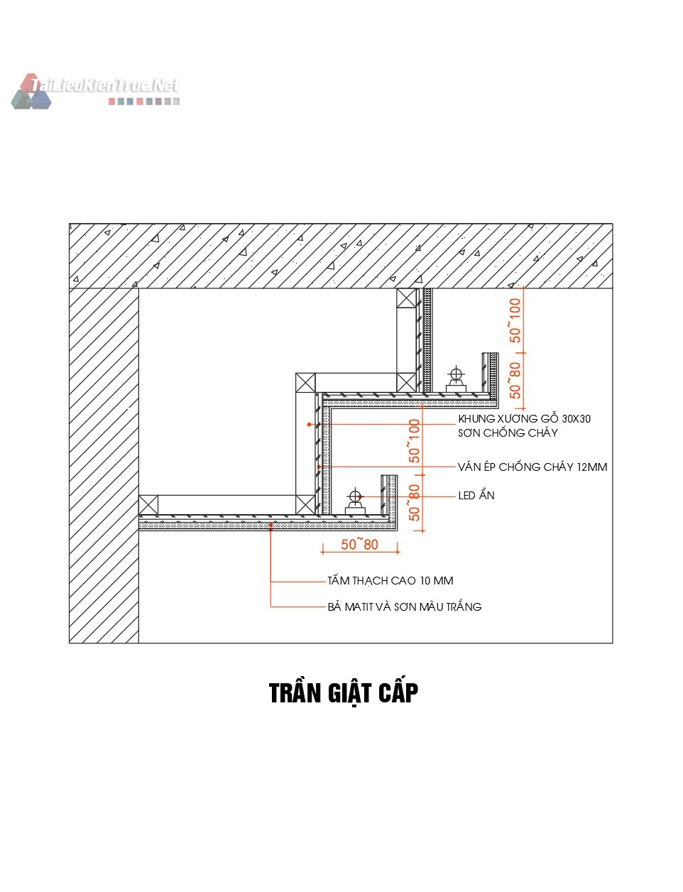 001.Chi tiết trần thạch cao giật cấp đèn ẩn