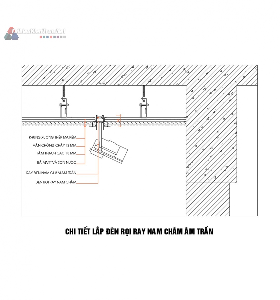 003. Chi tiết lắp đèn rọi ray nam châm âm trần