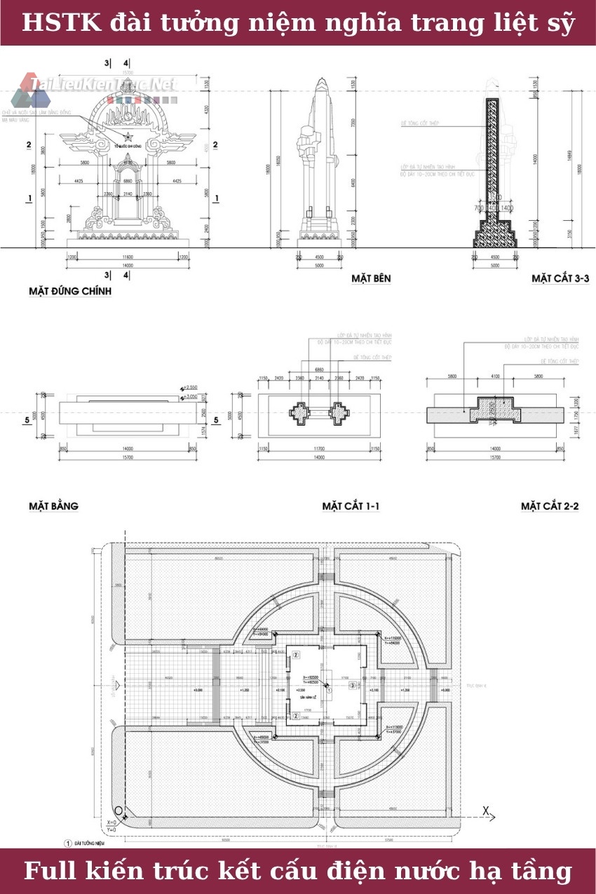 Hồ sơ Bản vẽ thiết kế Đài Tưởng Niệm Nghĩa Trang Liệt Sỹ M04