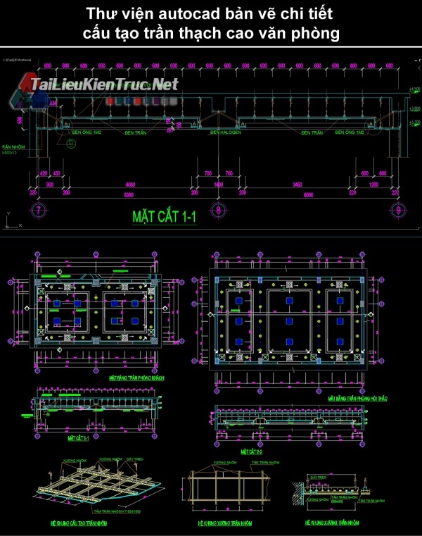 Thư viện autocad bản vẽ chi tiết cấu tạo trần thạch cao văn phòng