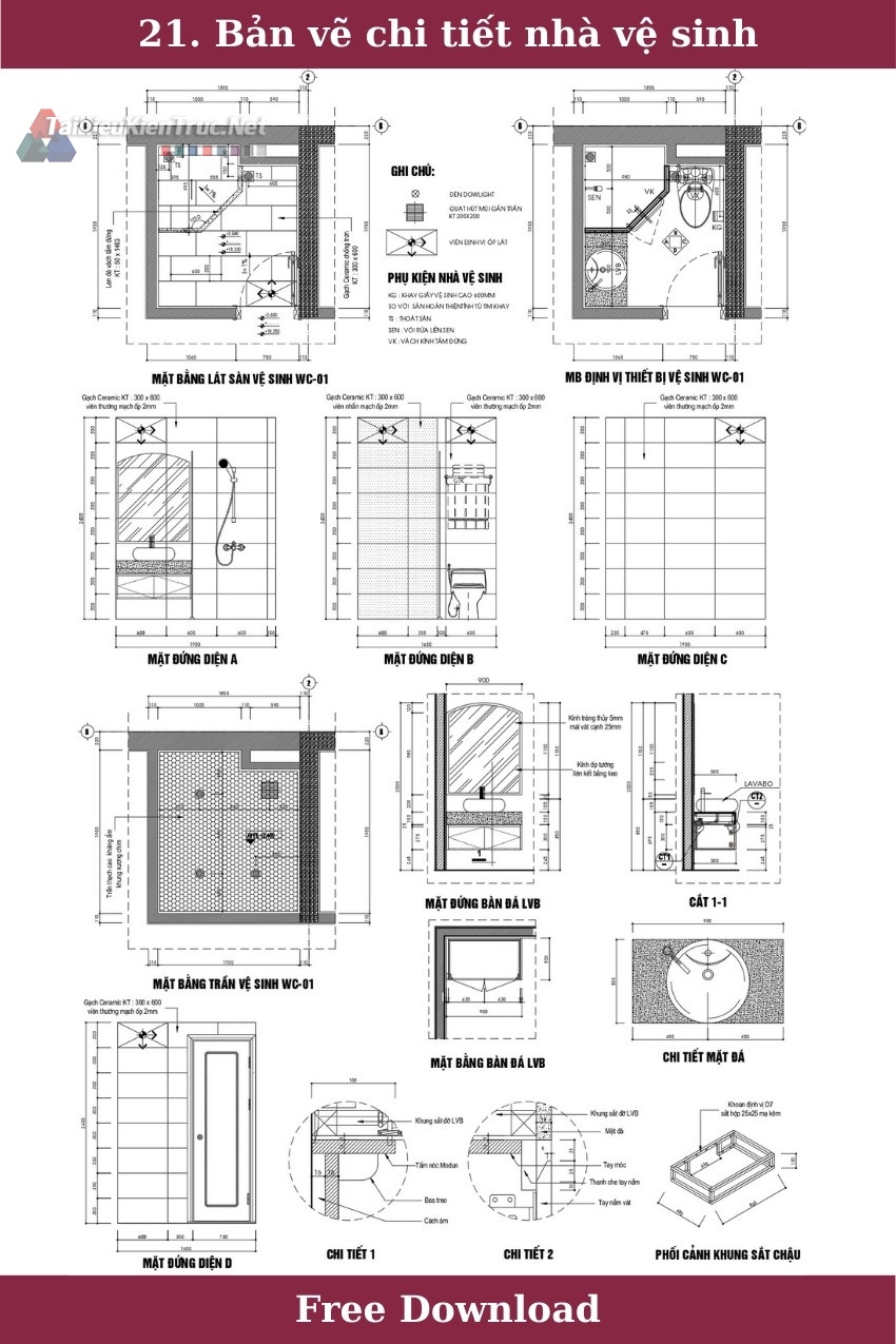 21. Bản vẽ chi tiết nhà vệ sinh đầy đủ chi tiết
