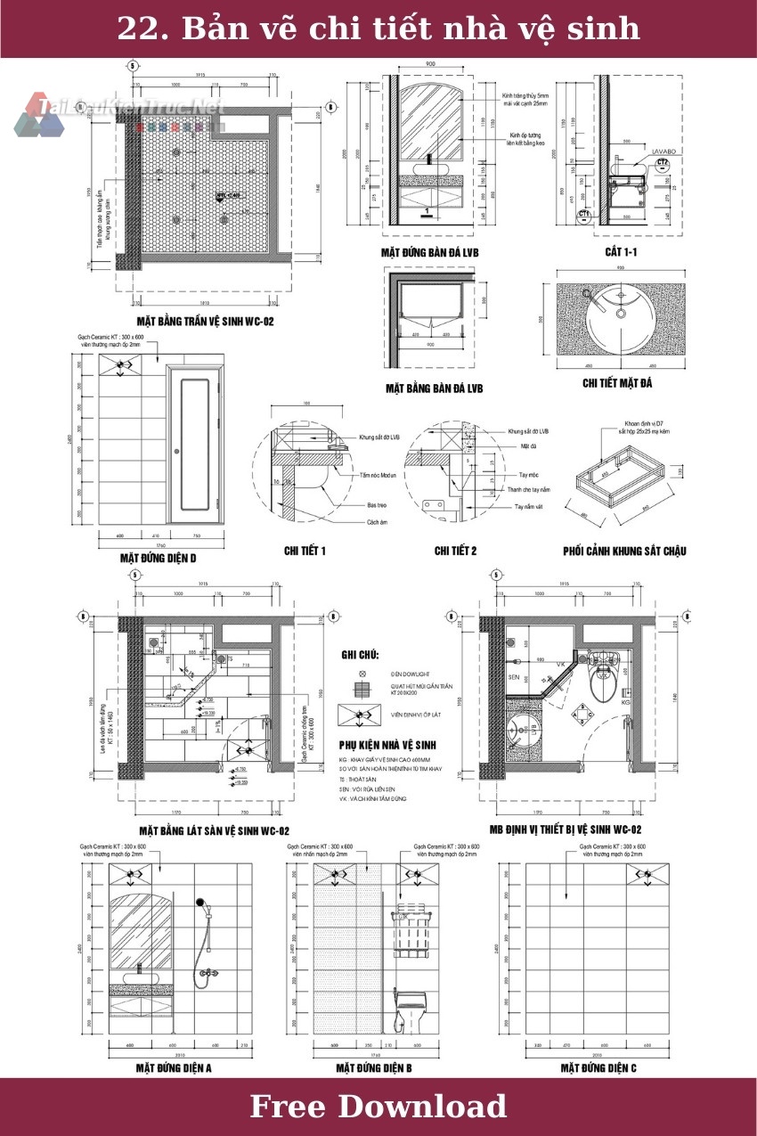 22. Bản vẽ chi tiết phòng vệ sinh miễn phí