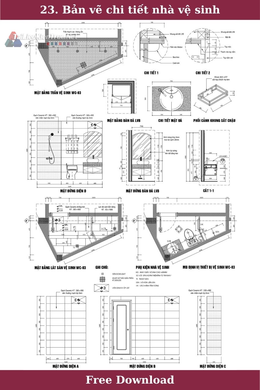 23. Tải miễn phí bản vẽ chi tiết vệ sinh hình tam giác