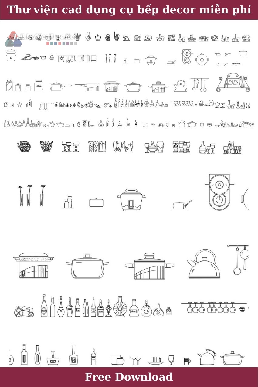 Thư viện cad dụng cụ bếp decor miễn phí