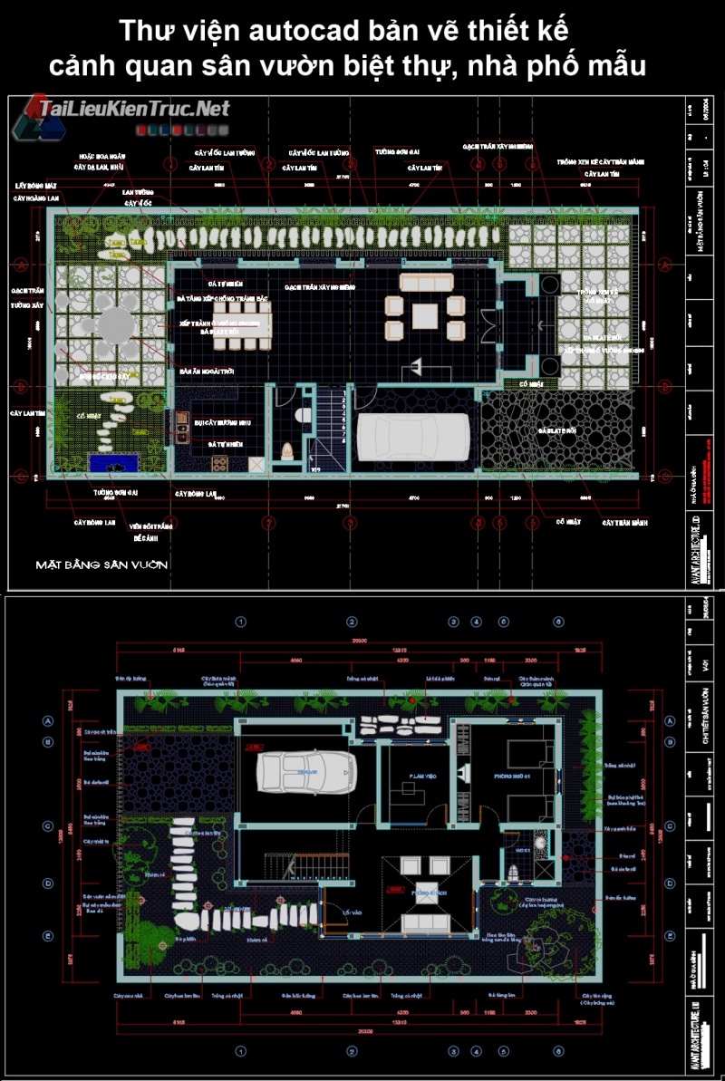 Thư viện autocad bản vẽ thiết kế cảnh quan sân vườn biệt thự, nhà phố mẫu