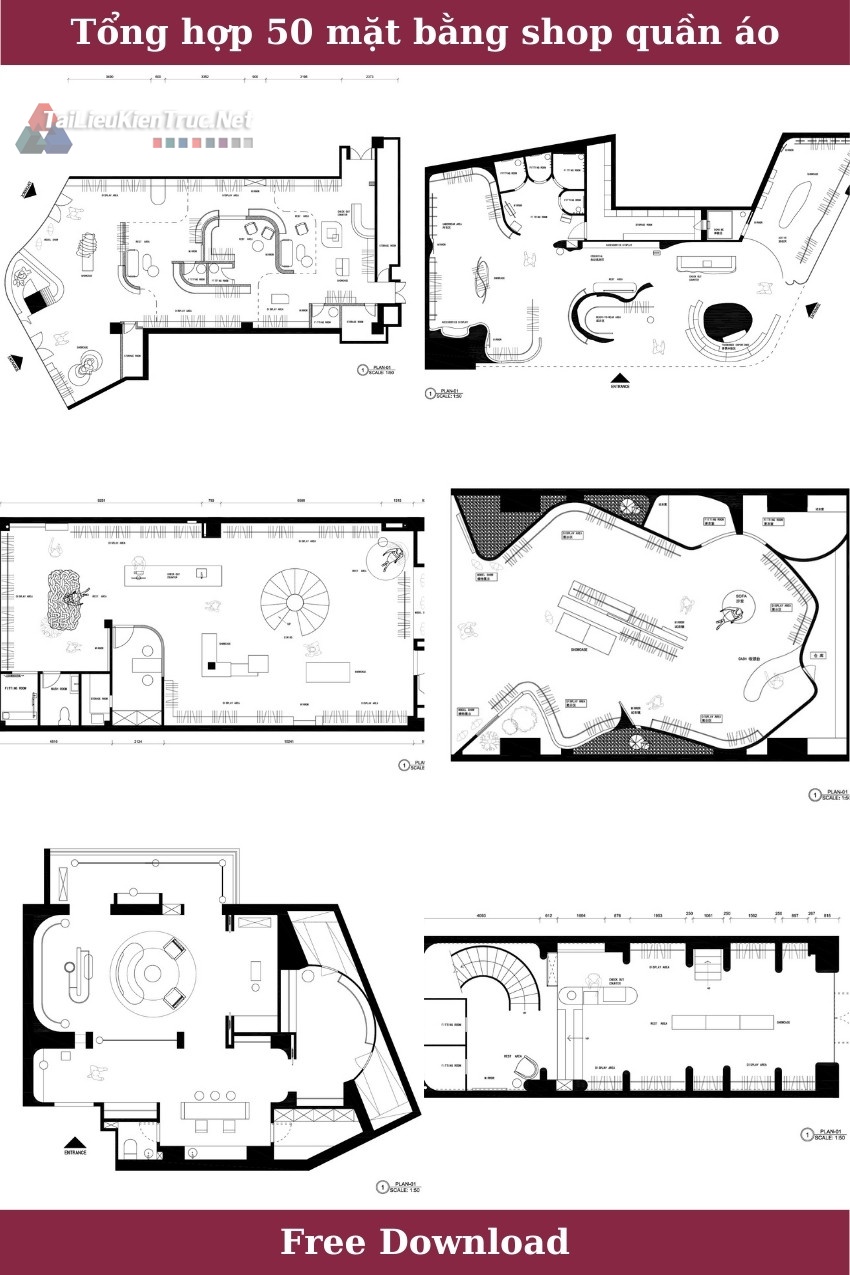 Tổng hợp 50 mặt bằng shop quần áo file Autocad miễn phí