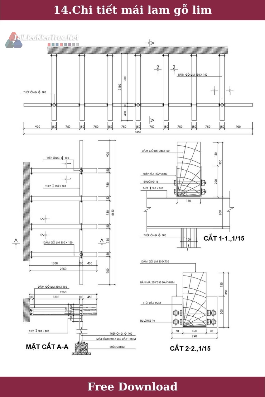 14. Chi tiết mái lam gỗ lim miễn phí