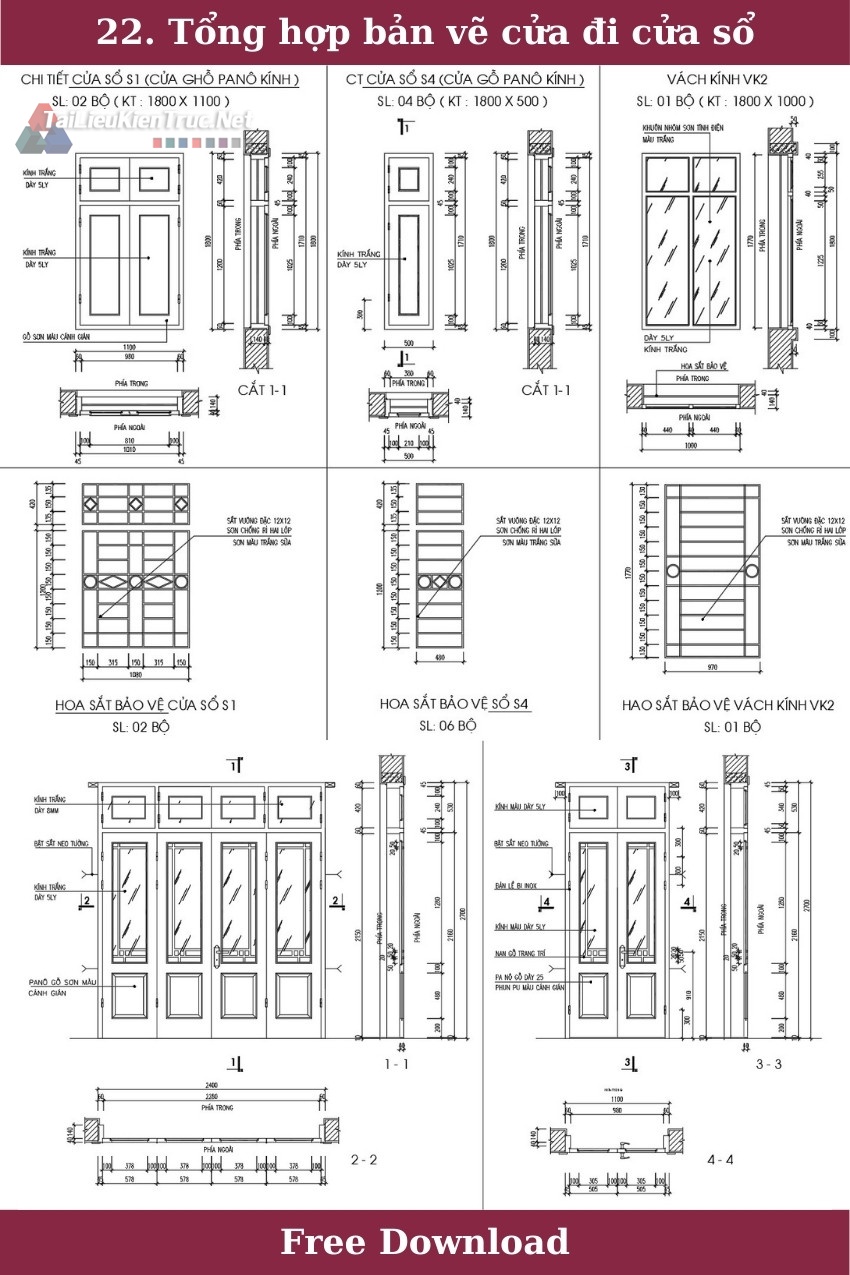 22. Tổng hợp bản vẽ cửa đi cửa sổ miễn phí