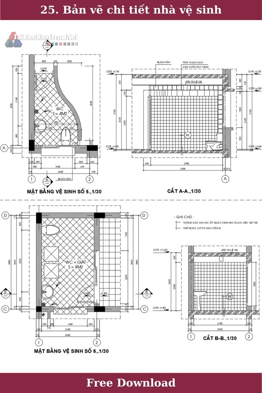 25. Bản vẽ chi tiết nhà vệ sinh miễn phí tải về