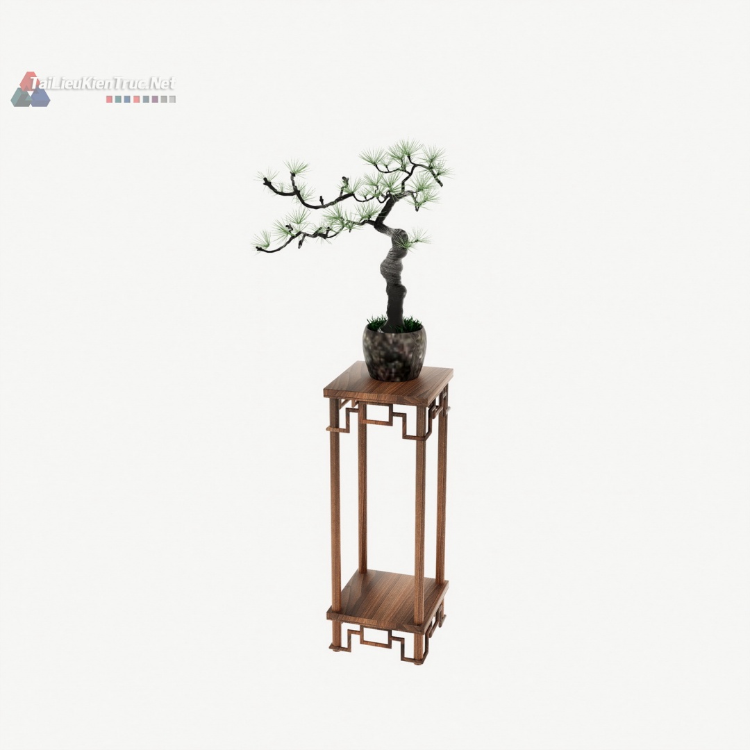 13. Mô hình chậu bonsai trên đôn gỗ trang trí độc đáo