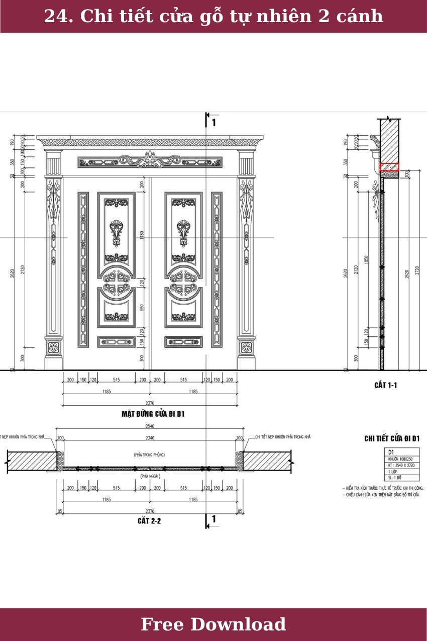 24. Chi tiết cửa gỗ tự nhiên 2 cánh phong cách cổ điển