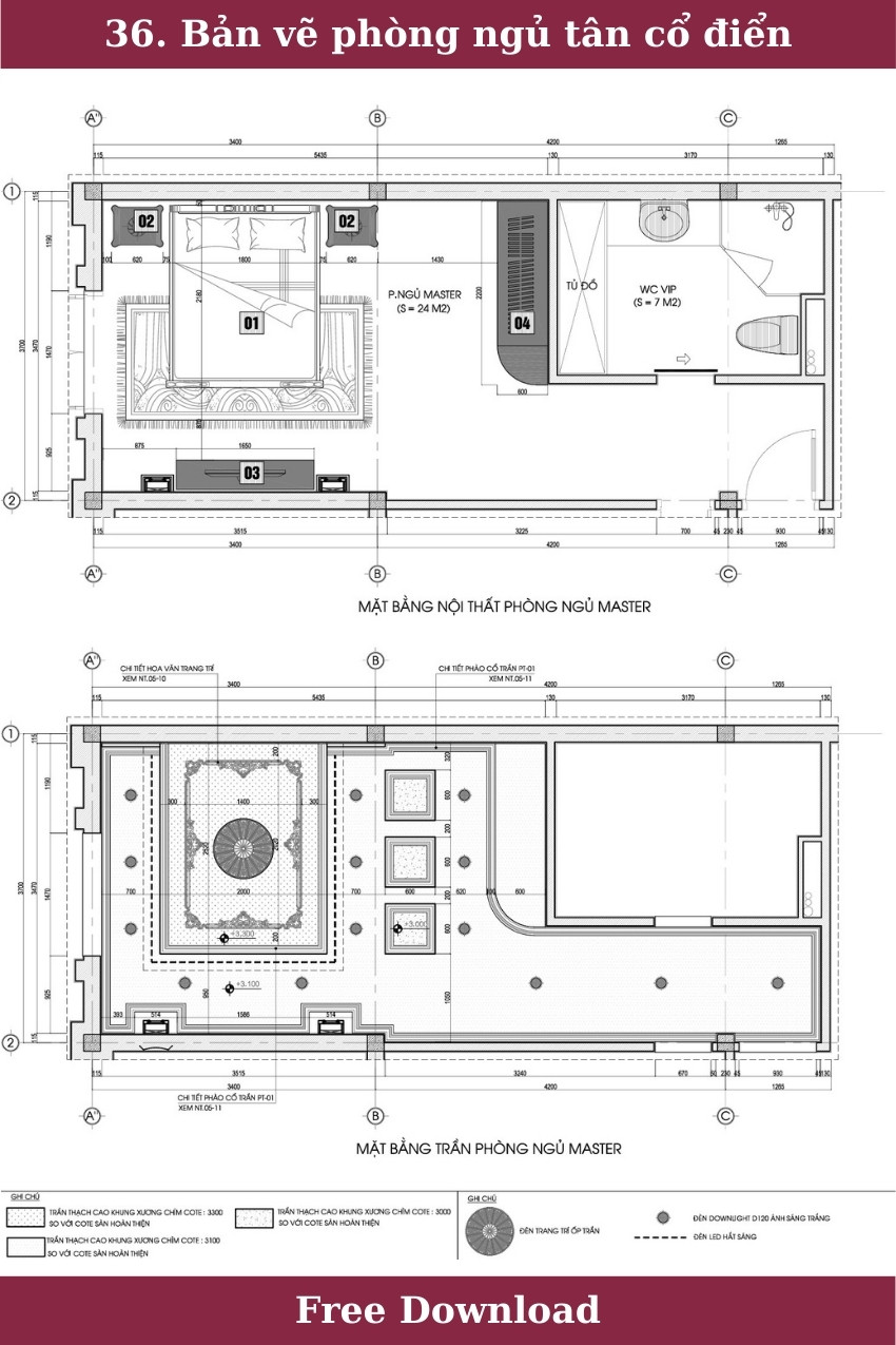 36. Bản vẽ phòng ngủ tân cổ điển miễn phí
