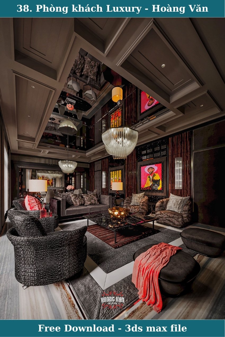 38. File 3ds max phòng khách bếp Luxury tác giả Hoàng Văn