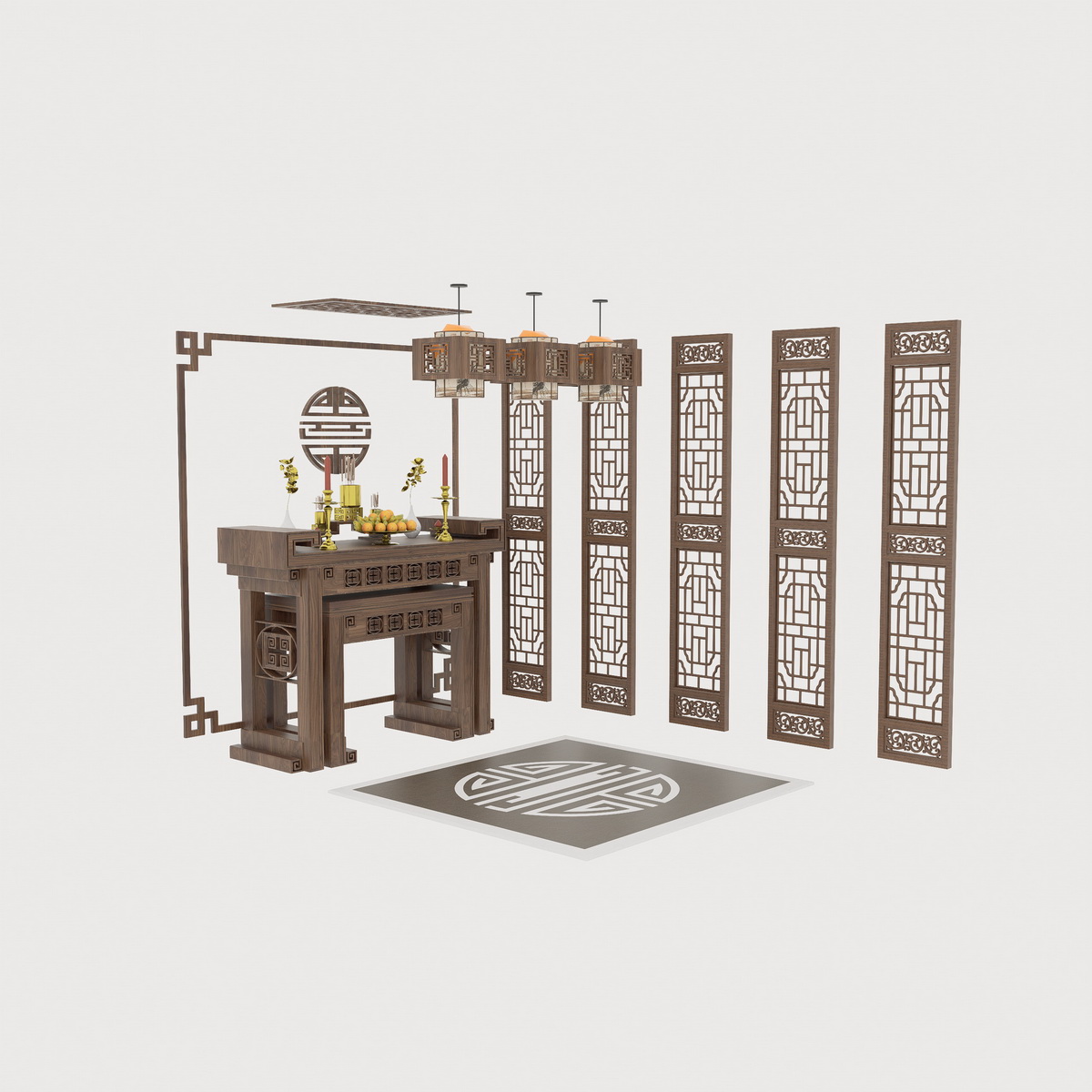 041. Model bàn thờ và vách cnc