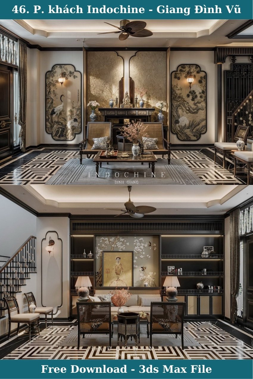 46. Phòng khách Indochine 3ds max Giang Đình Vũ
